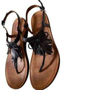 Fitflop Women's Black Leather‎ Tia Fringe Thong Sandals Size 8 Hippie